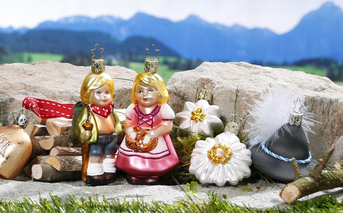 Inge-Glas | Wanderer, Edelweis, Bayerischer Hut, Kuhglocke